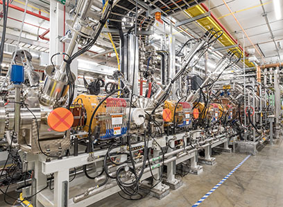 A view inside the linear accelerator tunnel at FRIB shows substantial technical progress on the accelerator beamline. (Photo credit: Kurt Stepnitz, Communications and Brand Strategy)